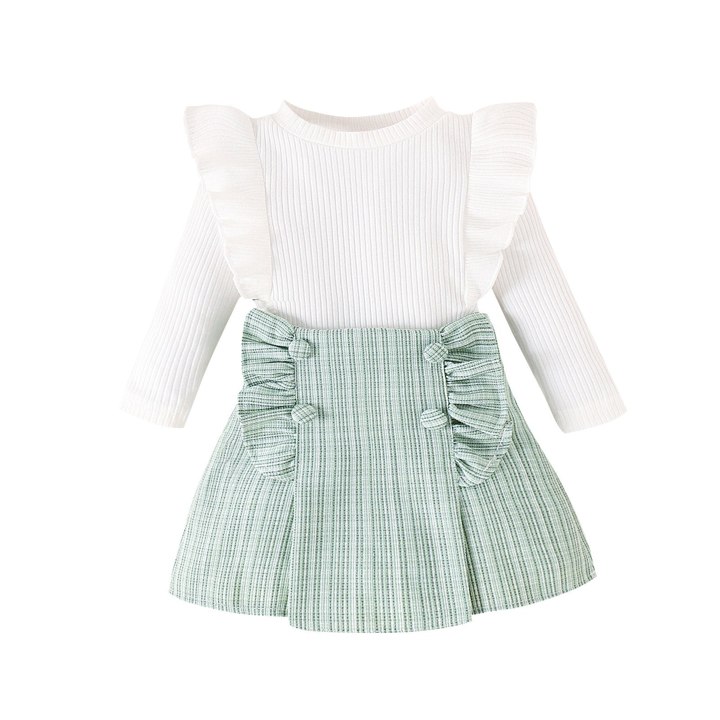 Cross-border Sunken Stripe Long Sleeve Classic Style Plaid Short Skirt Two-piece Set
