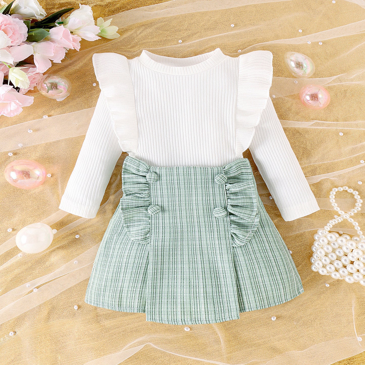Cross-border Sunken Stripe Long Sleeve Classic Style Plaid Short Skirt Two-piece Set