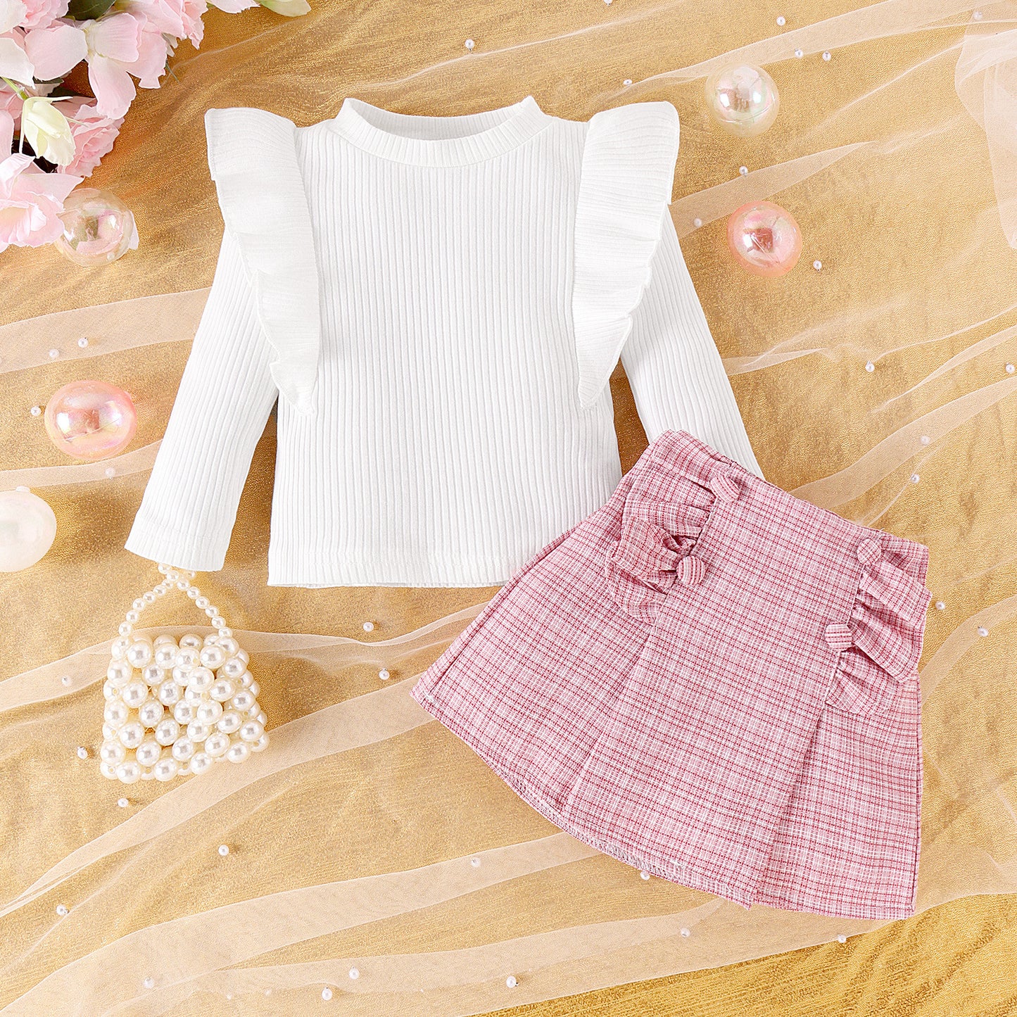 Cross-border Sunken Stripe Long Sleeve Classic Style Plaid Short Skirt Two-piece Set